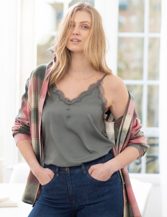 Caraco dentelle bretelles réglables, crêpe (kaki) Caraco dentelle bretelles réglables, crêpe (kaki)